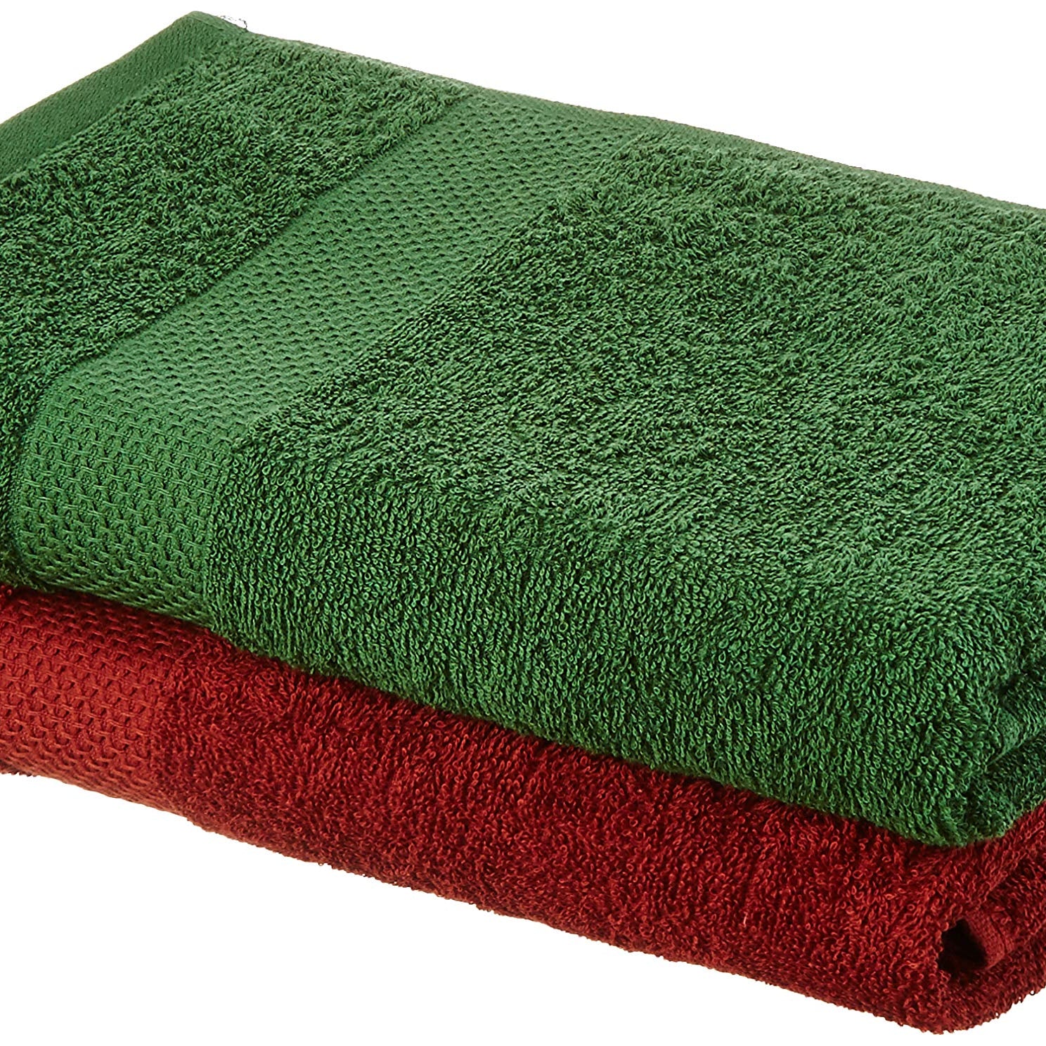 Amazon Brand - Solimo 100% Cotton 2 Piece Bath Towel Set, 380 GSM (Brick Red, Mint Green)