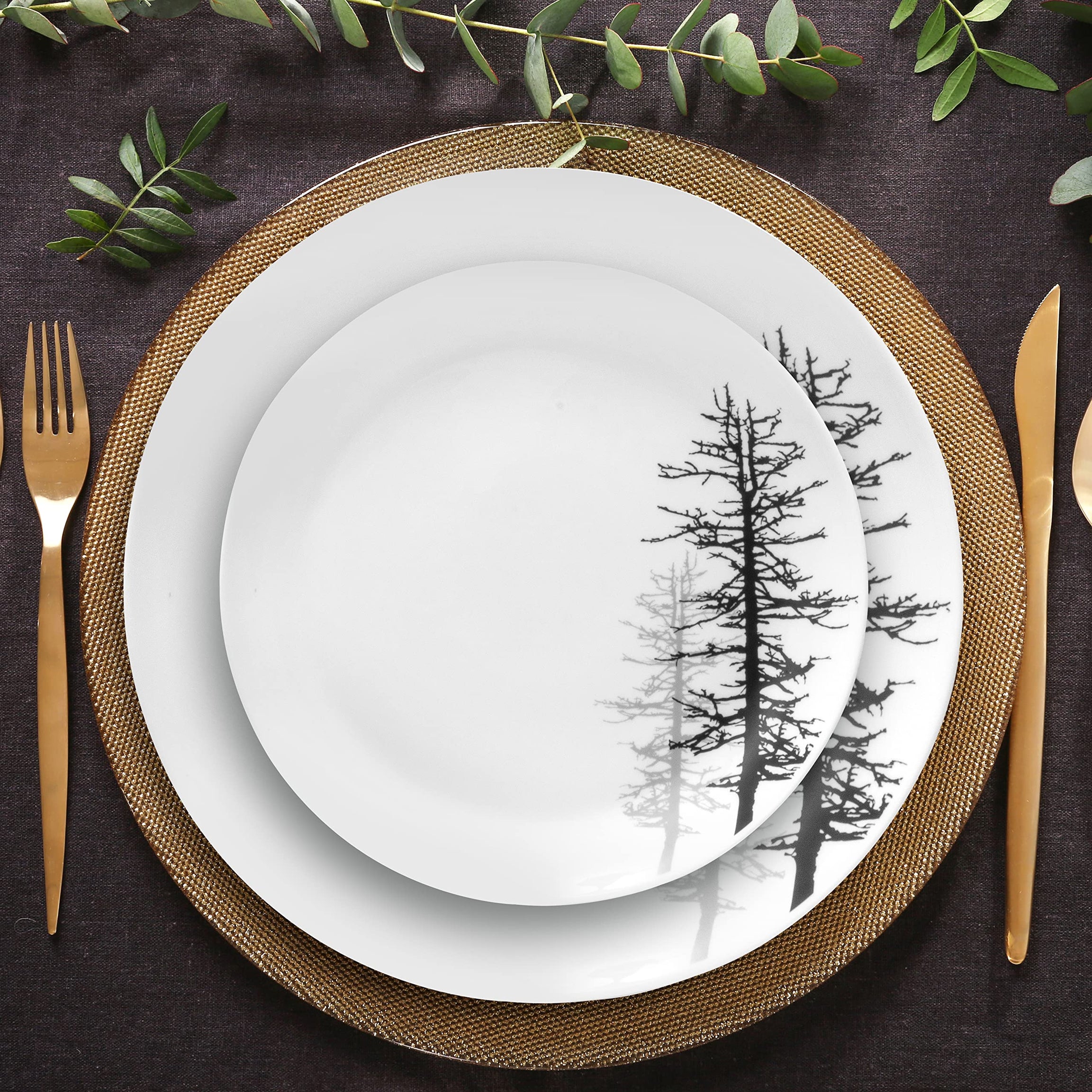 @home Arias Moon Winter Forest Dinner Set - 33 Pieces Microwave and Dishwasher Safe, Scratch Resistant, Stain and Fade Proof Dinner Set