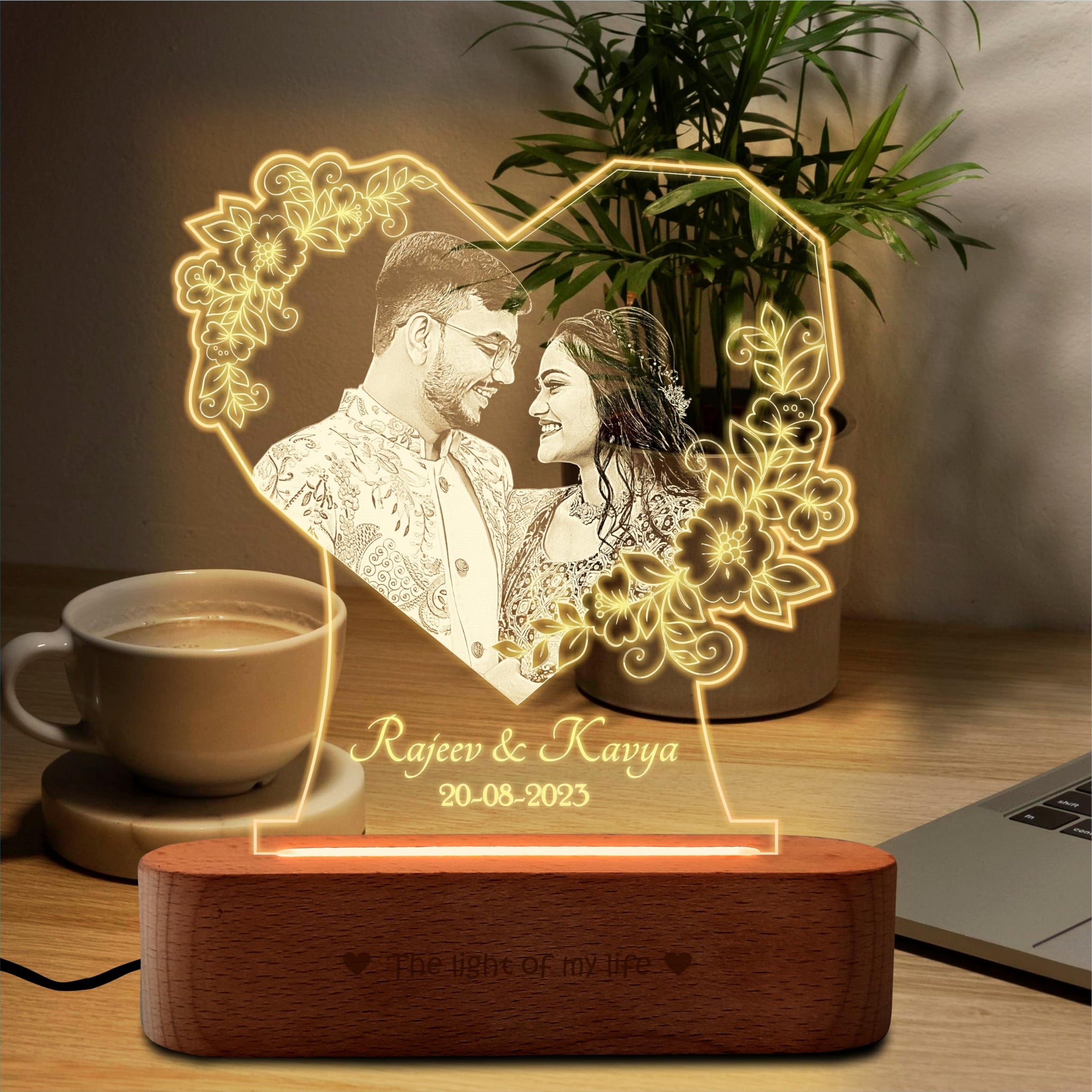 ZOCI VOCI Radiant Love - Anniversary Gift For Couple Special Personalized Heart Shaped Photo Engraved LED Picture Frame | Customized Birthday Gift For Wife & Husband | Photo Lamps (Only Lamp)