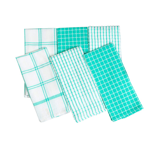 PIXEL HOME Decor Cotton 250 GSM Multi-Purpose Terry and Waffle Dish Cloths Kitchen Wiping Cleaning Towel (Set of 6, Multicolor) (Green)