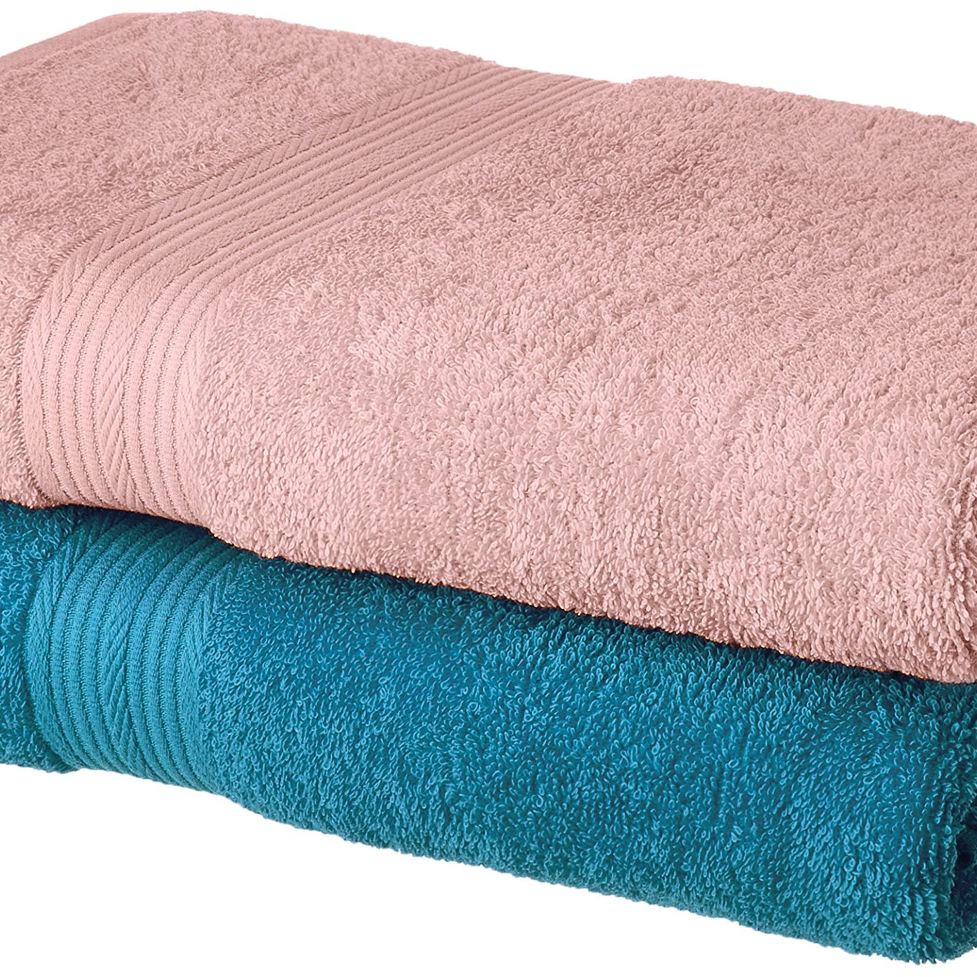 Amazon Brand - Solimo 100% Cotton 2 Piece Bath Towel Set, 500 GSM (Turquoise Blue and Baby Pink)