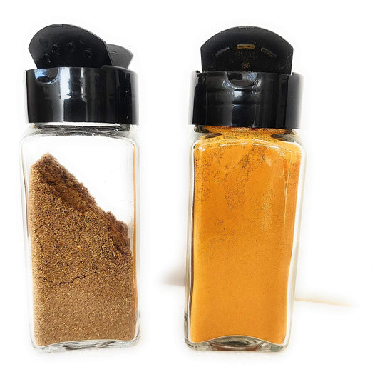 SZ Salt & Pepper Glass Jar | Salt & Pepper Shaker Masala Jar | Spice Container Square | Shaker Lids and Airtight Caps (100 ML, Pack Of 2)