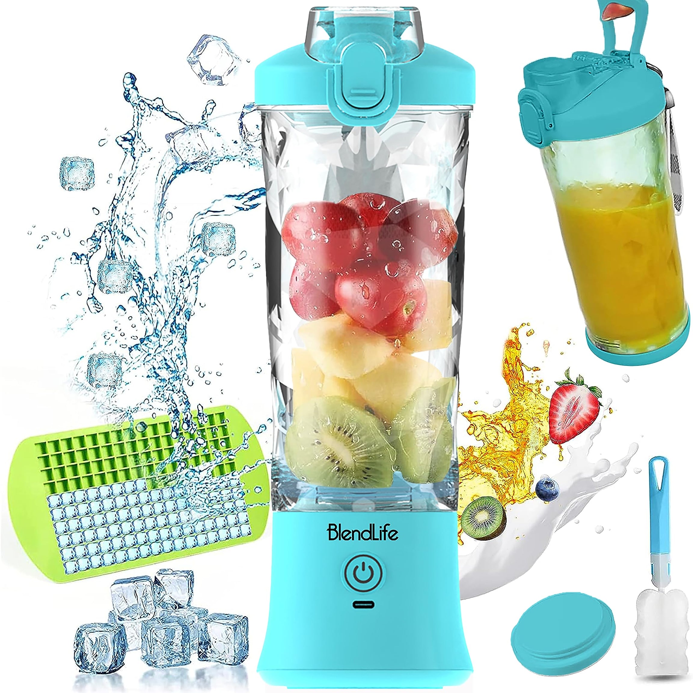 BlendLife Ultra Waterproof Portable Blender For Juices,Shakes,Smoothies. Pulse Mode Feature,Led Lights,230 Watts,4000Mah Battery,Usb-C Charging Port. 600Ml Jar,Inbuilt Sipper & Carry Handle- Blue