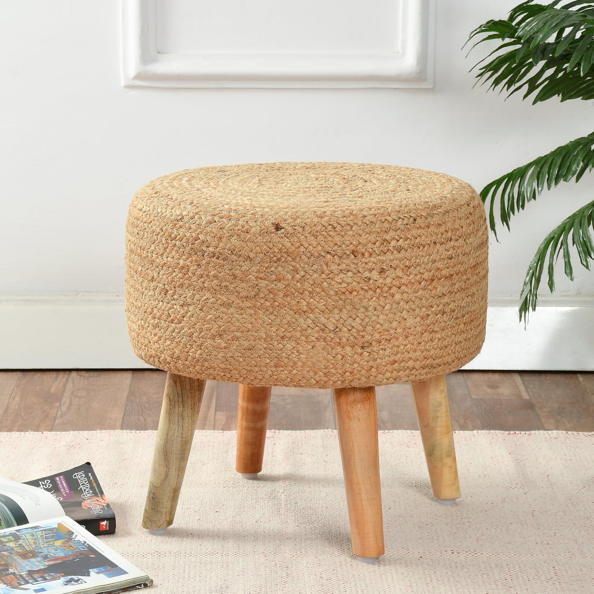 Homeaccex Jute Ottoman Pouffe Stool for Living Room Sitting Pouf Puffy Stool Footrest Footstool, (16 Inch Height, Beige)