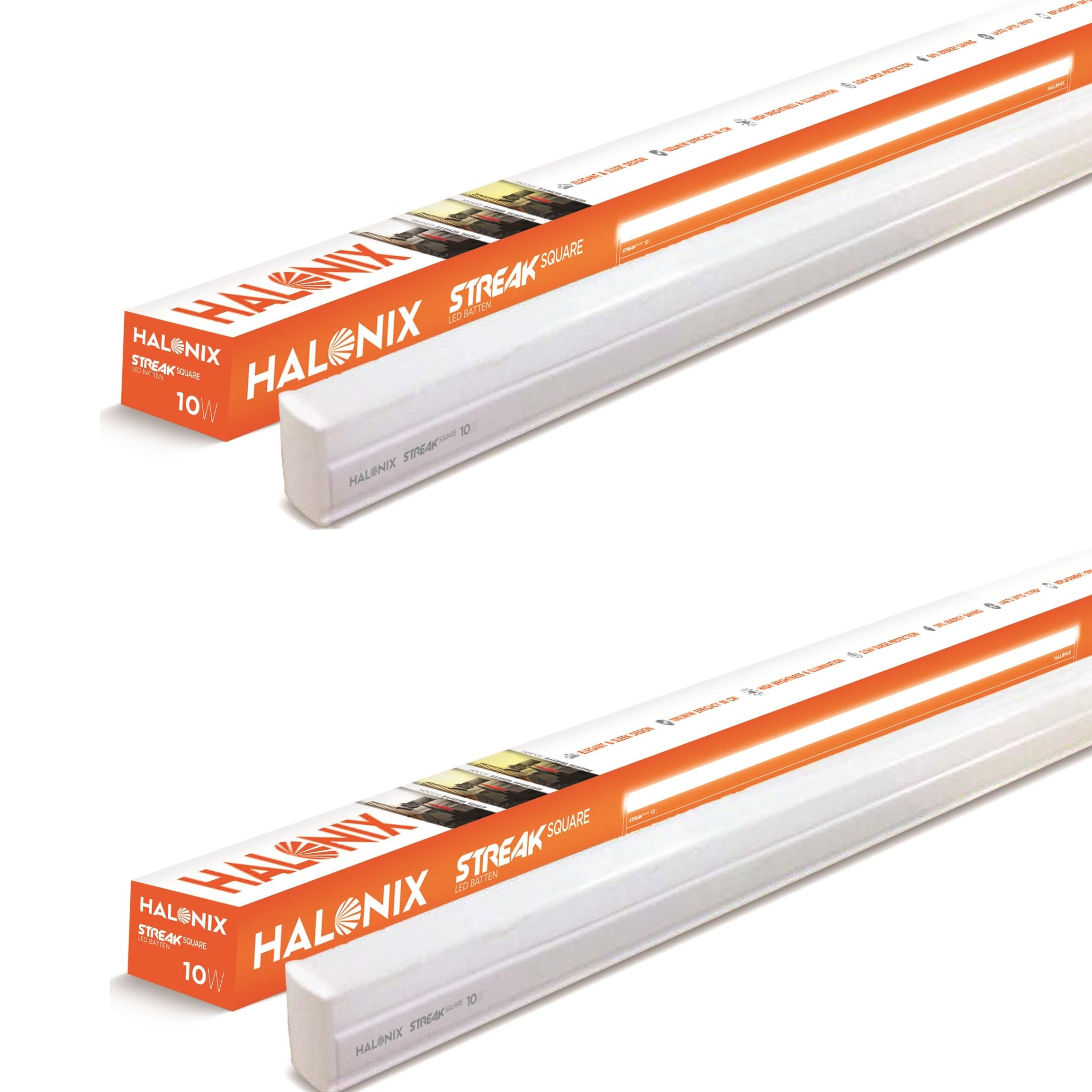 Halonix 10W Yellow 2 ft tubelight Streak square led batten Pack of 2 | led tube light for home | LED Batten for Living Room & Bedroom | Bright & Energy Efficient Tubelight for Home |