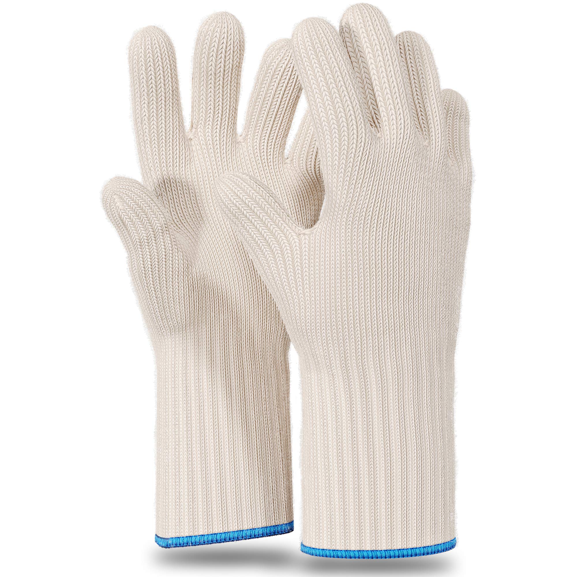 1 PAIR Long Heat Resistant Gloves Oven Gloves Heat Resistant With Fingers Oven Mitts Kitchen Pot Holders Cotton Gloves Long Kitchen Gloves Double Oven Mitt Set Oven Gloves With Fingers (White, 2 pcs)