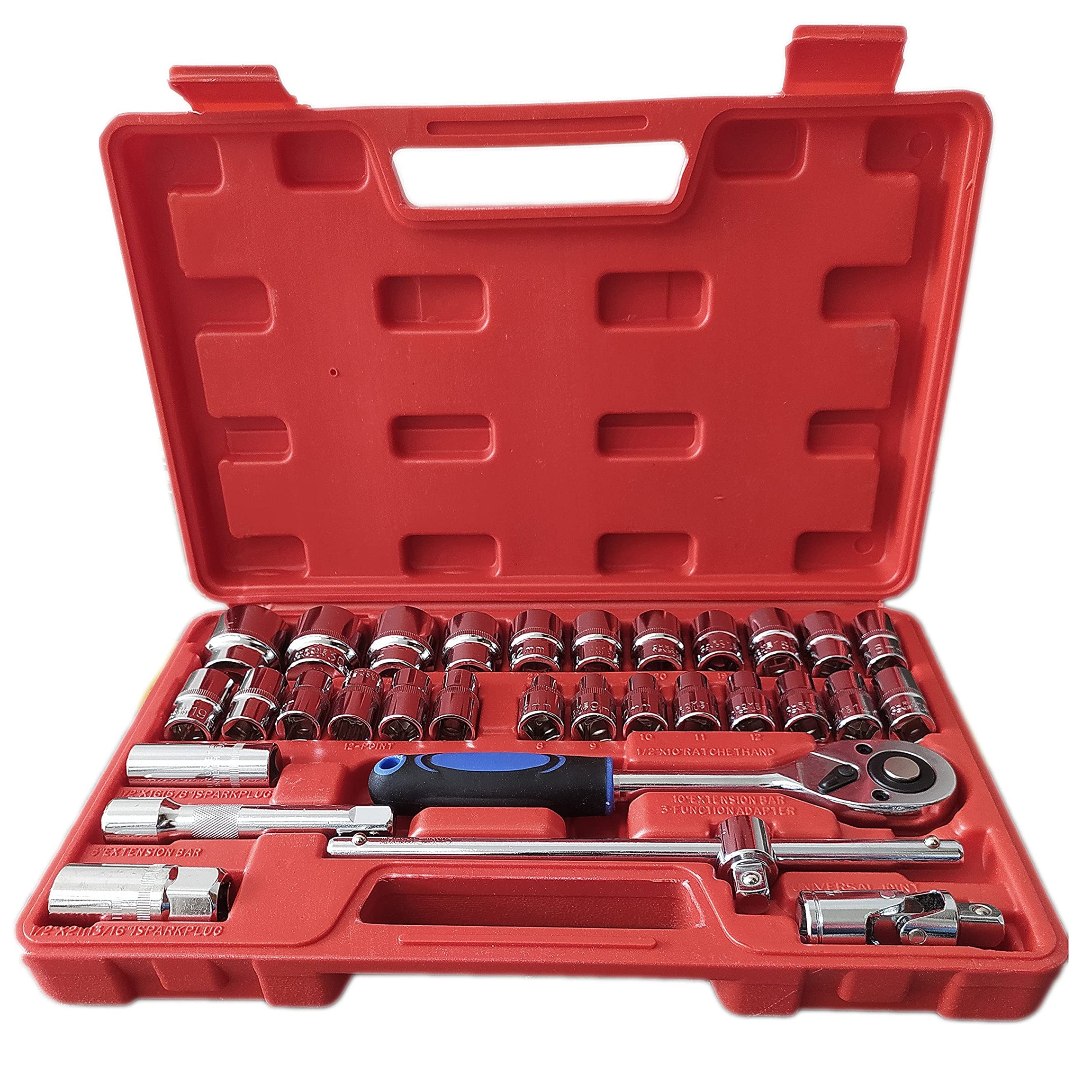 Inditrust 32Pcs 1/2" inch Combinational Ratchet Socket Wrench Spannar Tool Goti Set with Carry Box for Automobiles/Bike/Car Repair Tool Kit Socket Set (Pack of 32) (32pc in Red box)