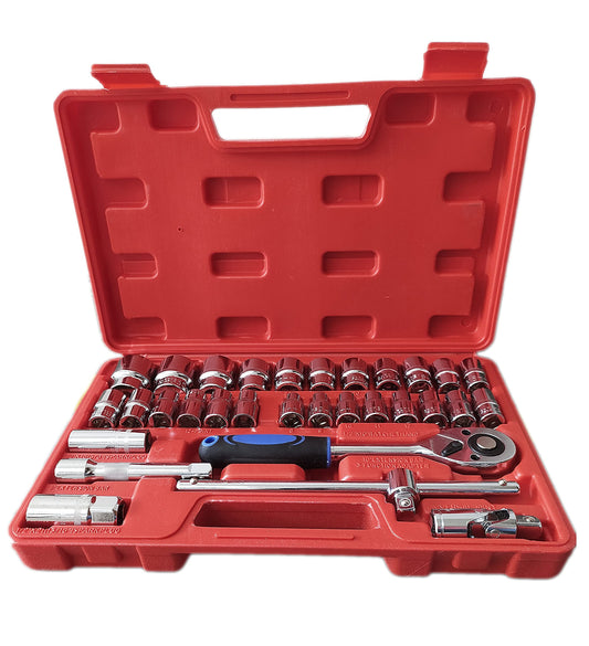 Inditrust 32Pcs 1/2" inch Combinational Ratchet Socket Wrench Spannar Tool Goti Set with Carry Box for Automobiles/Bike/Car Repair Tool Kit Socket Set (Pack of 32) (32pc in Red box)