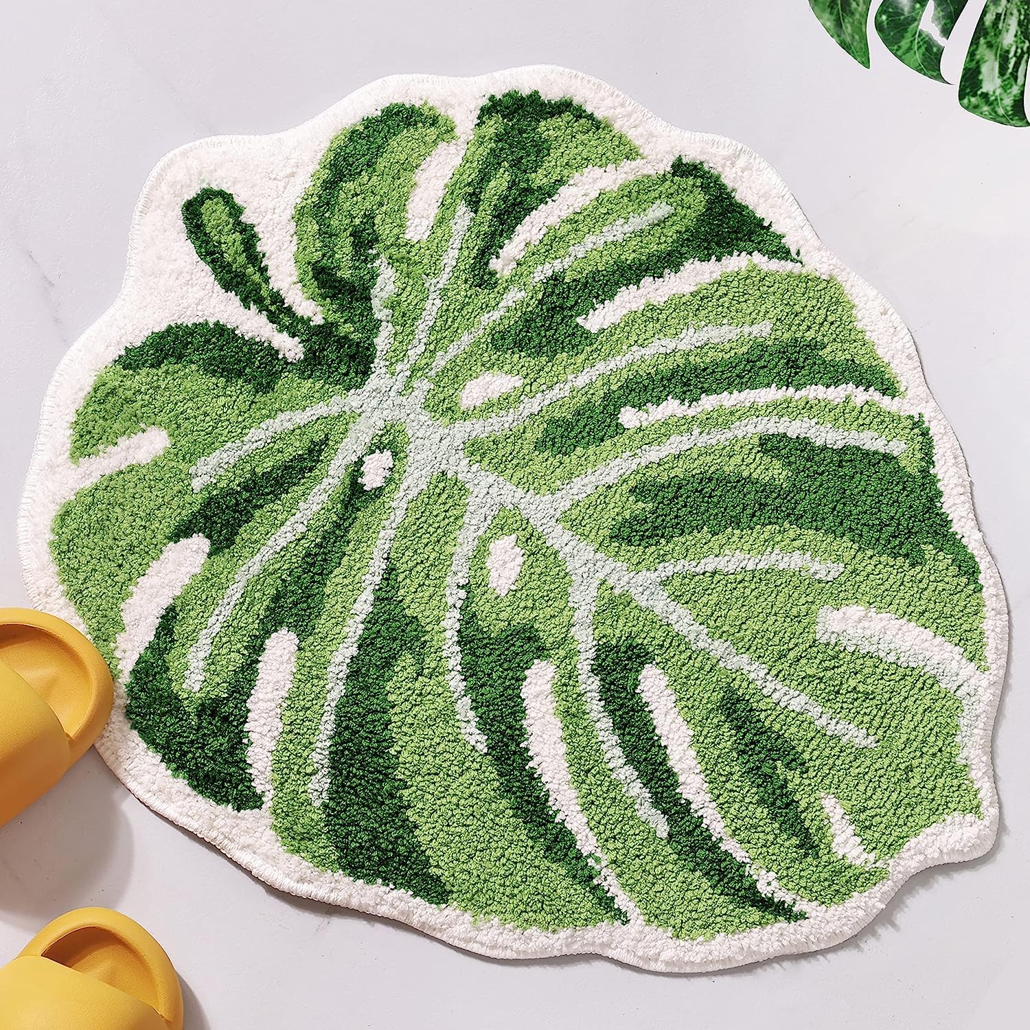 Roseate Big Leaf Super Soft Anti Skid (40x60 cm) Super Absorbent Mats Microfibre 2000 GSM Bath Mat for Bedroom/Kitchen/Door Mat/Floor Mat (Green) Pack of 1