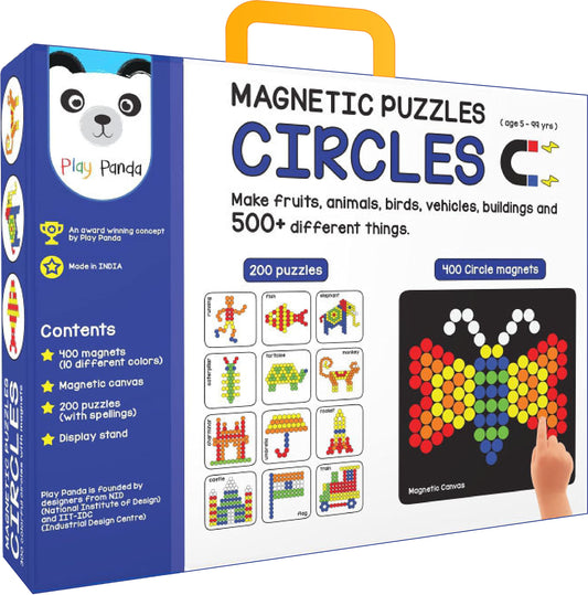 Play Panda Magnetic Puzzles : Circles - includes 400 magnets, 200 puzzles, magnetic board, display stand