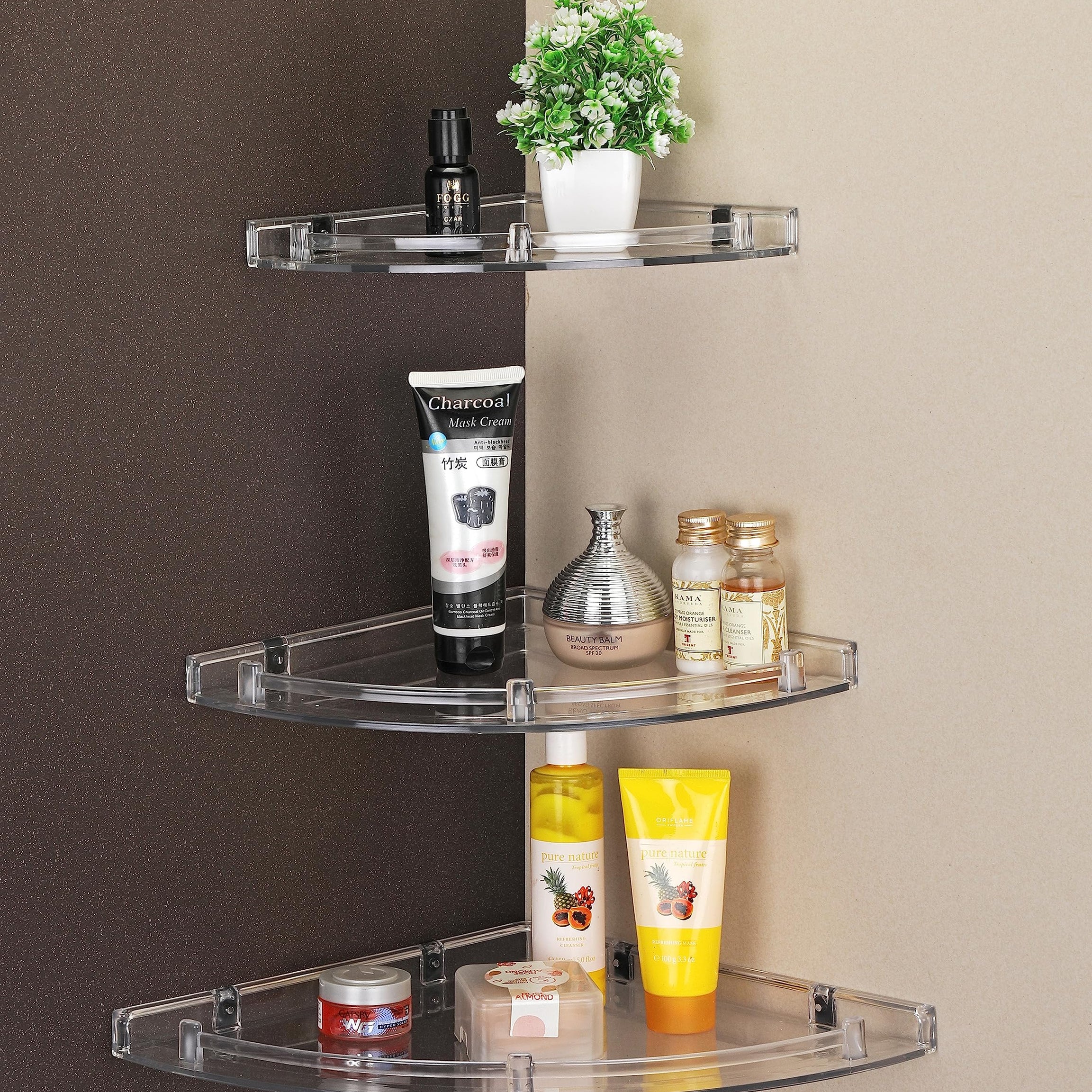 iSTAR Multipurpose Unbreakable Acrylic Bathroom Shelves Bathroom Accessories Corner Wall Shelf (Size 8 inch, 10 Inch, 12 Inch) (3 Piece Set) (Transparent)