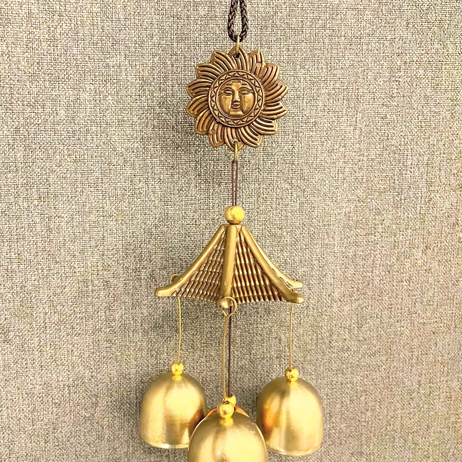 WS Wind Chime for Home Positive Vibes | 3 Brass Bells Hanging Wind Chime | Random Logo Will be Sent | Home Decor Items