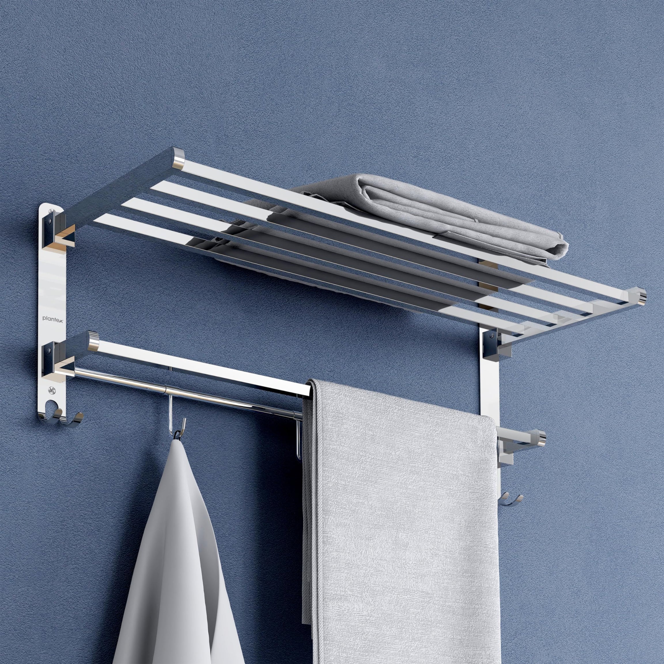 Plantex Heavy-Duty Stainless Steel Dual Folding Towel Rack/Holder/Towel Stand/Hanger/Towel Bar for Bathroom Accessories - 24 Inch (Chrome)