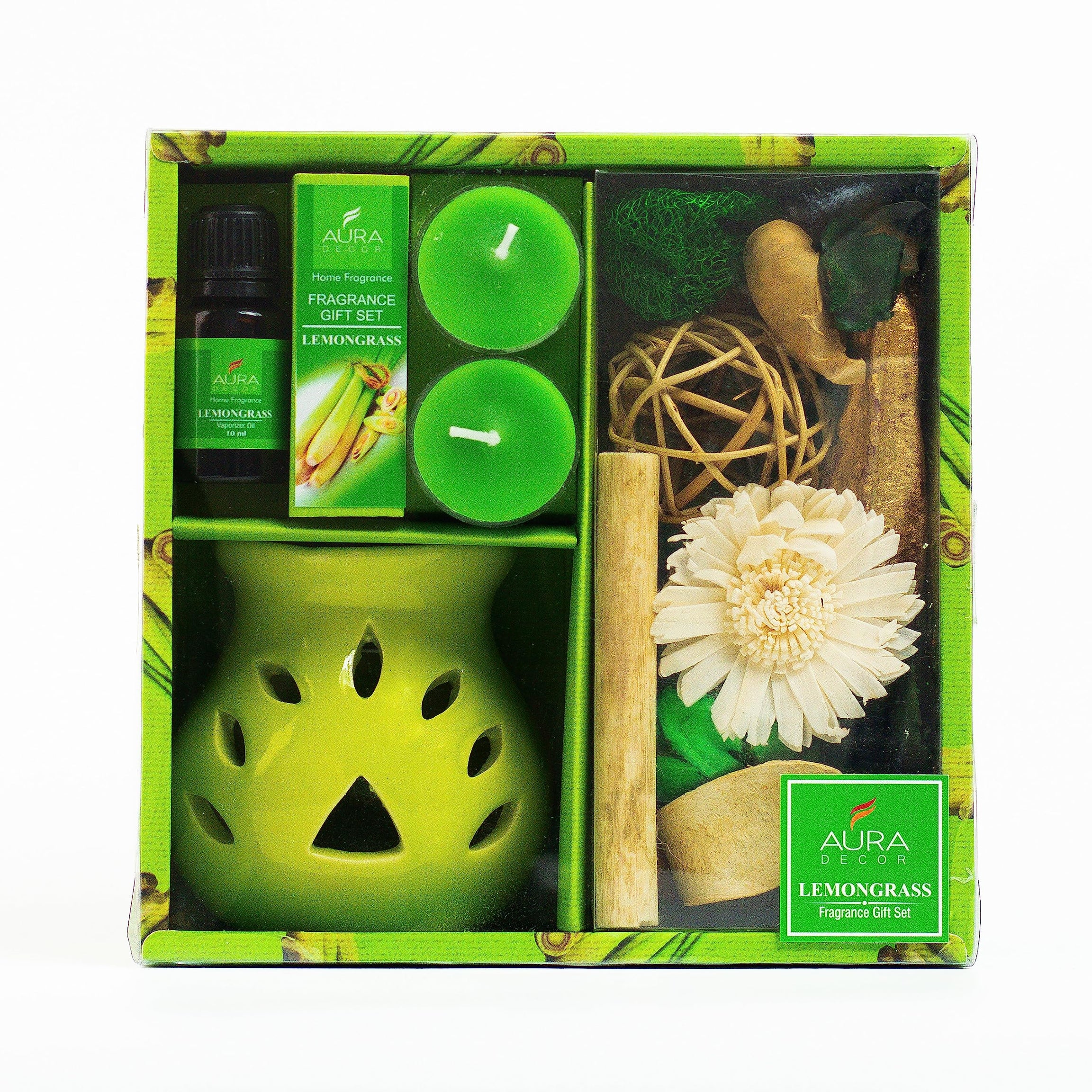 AuraDecor Aromatheraphy Diffuser Gift Set || Spa || Gifting || Thanks Giving || Potpourri || Tealight Candles || Diffuser (Lemon Grass)