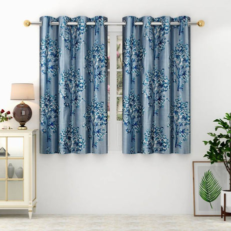 Panipat Textile Hub 152 cm (5 ft) Polyester Semi Transparent Window Curtain (Pack Of 2)  (Floral, Blue)