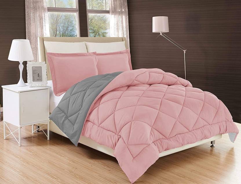 Relaxfeel Solid Double Comforter for  Heavy Winter  (Poly Cotton, peach&grey)