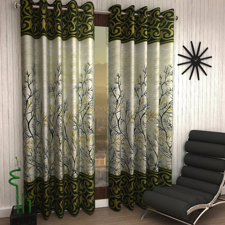 Home Sizzler 214 cm (7 ft) Polyester Semi Transparent Door Curtain (Pack Of 2)  (Floral, Green)