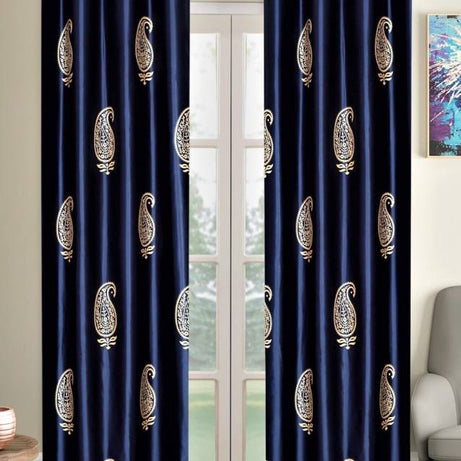 Home Sizzler 213 cm (7 ft) Polyester Semi Transparent Door Curtain (Pack Of 2)  (Motif, Blue)