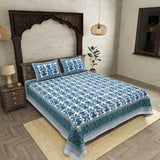 JaipurFabric® Ikat Blue Super King Size 10 Feet Wide Premium Cotton Bed Sheet