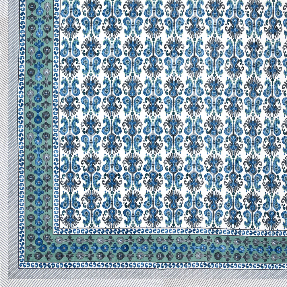 JaipurFabric® Ikat Blue Super King Size 10 Feet Wide Premium Cotton Bed Sheet