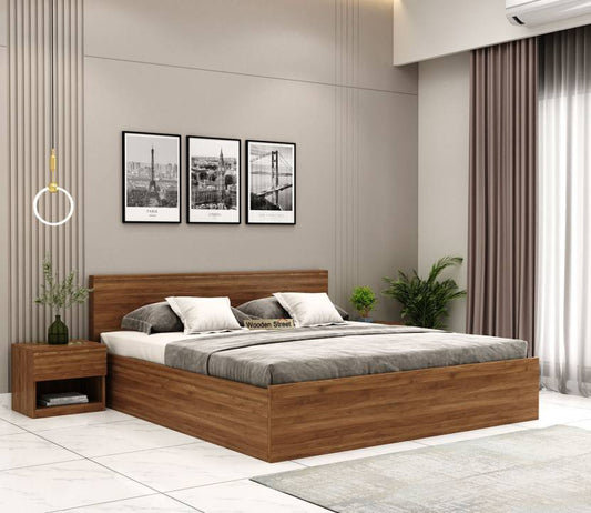 Wooden Street Harper Premium Engineer Wood King Size Platform Bed With Box Storage Engineered Wood King Box Bed  (Finish Color - Columbian Walnut Finish King, Delivery Condition - Knock Down)