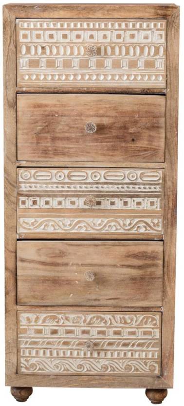 THE ATTIC Solid Wood Free Standing Chest of Drawers  (Finish Color - Natural Antique + White, Pre-assembled)