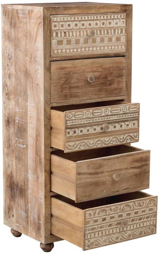 THE ATTIC Solid Wood Free Standing Chest of Drawers  (Finish Color - Natural Antique + White, Pre-assembled)