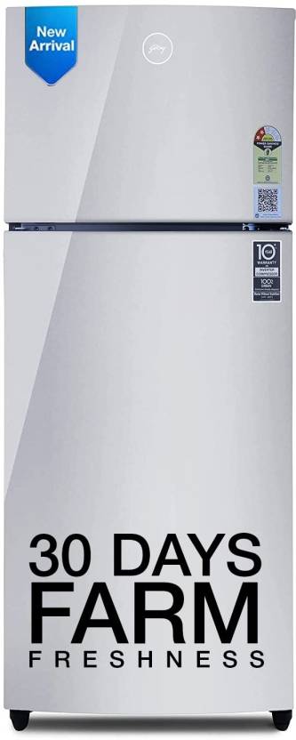 Godrej 223 L Frost Free Double Door 2 Star Refrigerator  with Advanced Inverter and 95%+ Food Surface Disinfection  (Steel Glow, RF EON 244B RI ST GL)