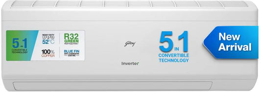 Godrej 5-In-1 Convertible 2024 Model 1.5 Ton 5 Star Split Inverter With Heavy Duty Cooling at Extreme Temperature AC  - White  (EI 18IINV5R32 WYS, Copper Condenser)