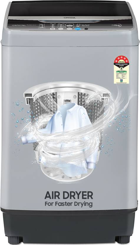 ONIDA 7 kg 5 Star 8 Wash Programs Crystal Drum Fully Automatic Top Load Washing Machine Grey  (T70CGN)