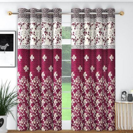 Panipat Textile Hub 213 cm (7 ft) Polyester Semi Transparent Door Curtain (Pack Of 2)  (Floral, SMF Wine)