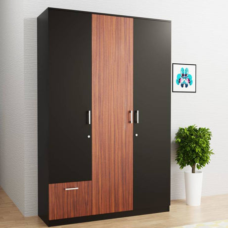 Barewether Engineered Wood 3 Door Wardrobe  (Finish Color - WENGE WITH WALNUT, Knock Down)