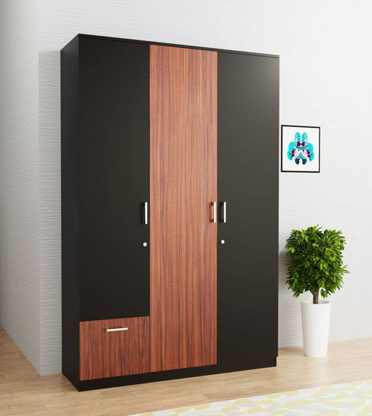 Barewether Engineered Wood 3 Door Wardrobe  (Finish Color - WENGE WITH WALNUT, Knock Down)