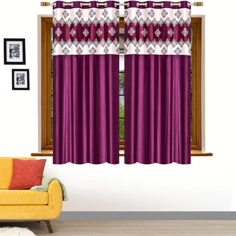 Stella Creations 152 cm (5 ft) Polyester Semi Transparent Window Curtain (Pack Of 2)  (Abstract, Wine)