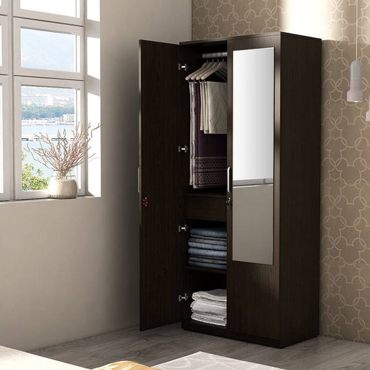 SPACEWOOD Engineered Wood 2 Door Wardrobe  (Finish Color - VERMOUNT, Mirror Included, Knock Down)